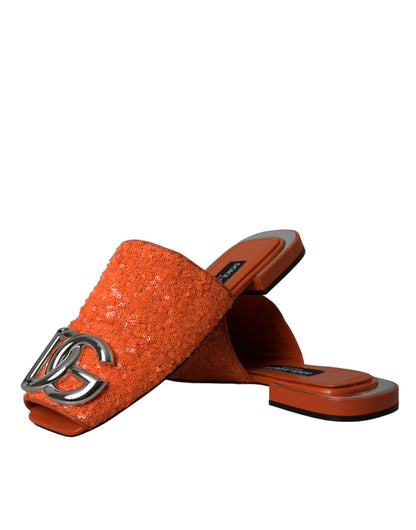 Orange Sequin Logo Slides Sandals Shoes