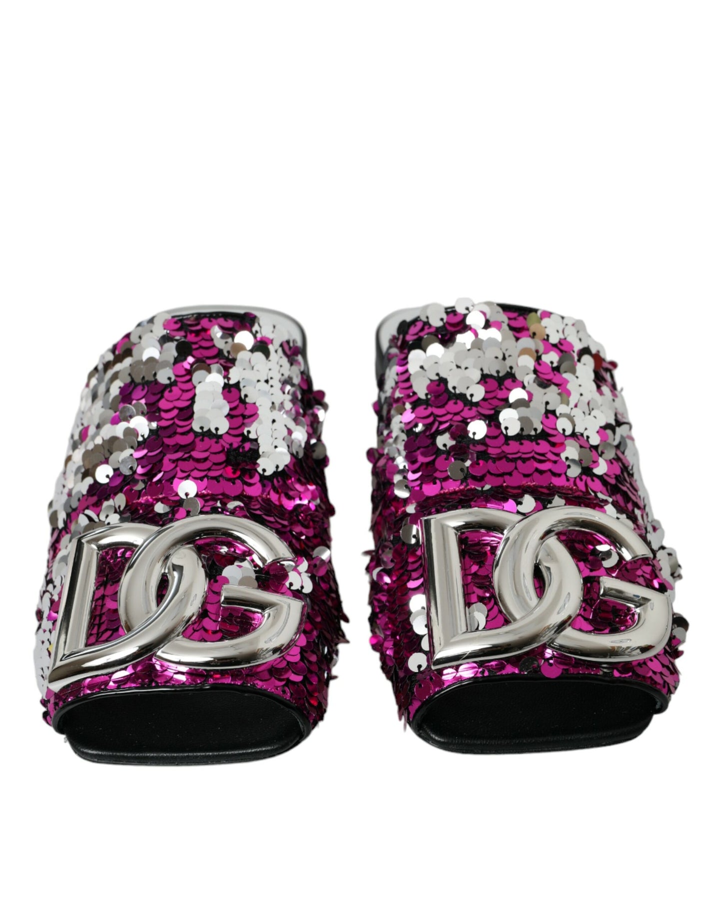 Fuchsia Sequin Logo Slides Sandals Shoes