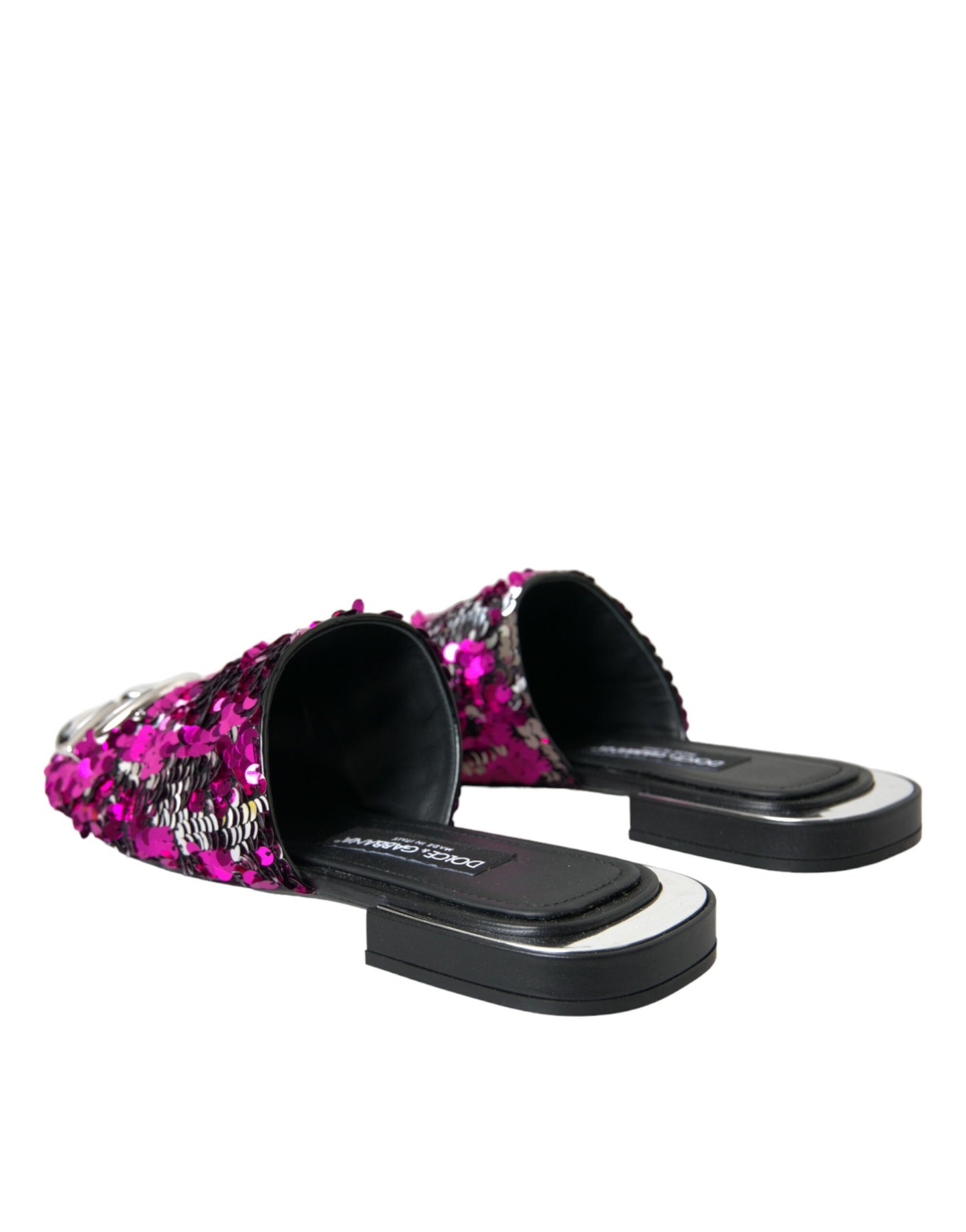 Fuchsia Sequin Logo Slides Sandals Shoes