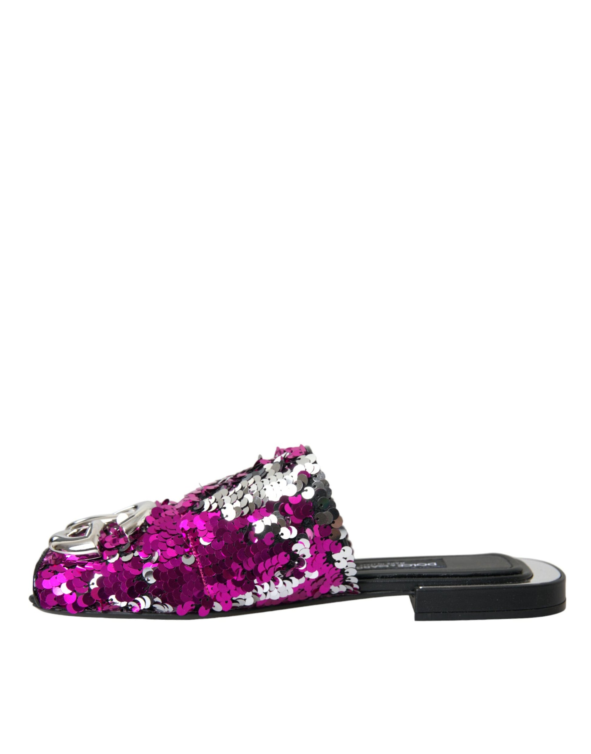 Fuchsia Sequin Logo Slides Sandals Shoes