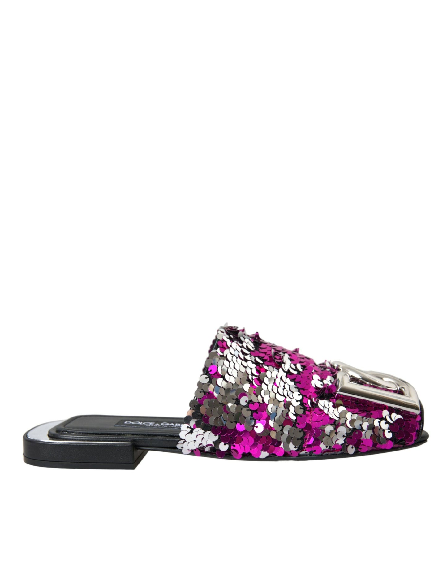 Fuchsia Sequin Logo Slides Sandals Shoes