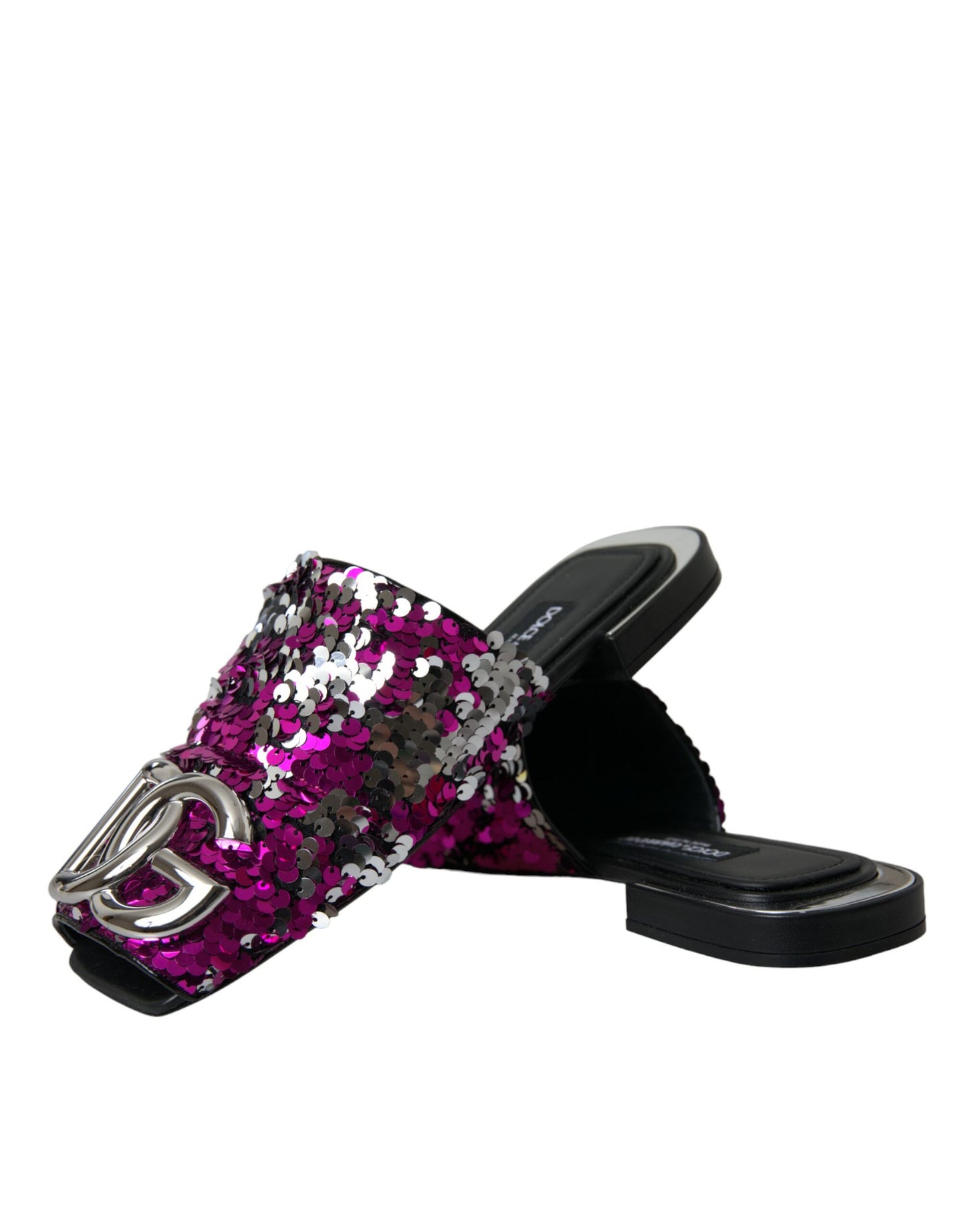 Fuchsia Sequin Logo Slides Sandals Shoes