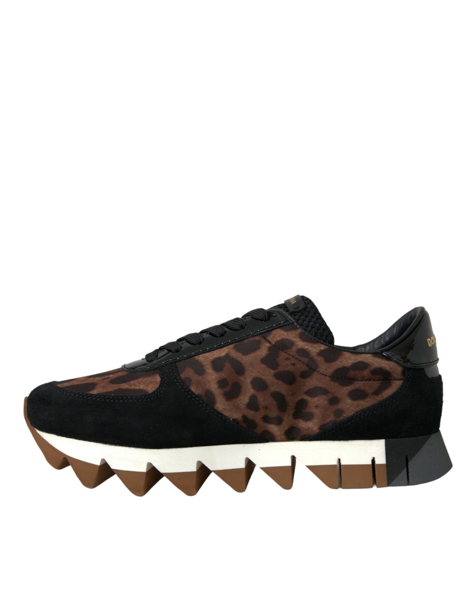 Black Brown Leopard Low Top Leather Sneaker Shoes