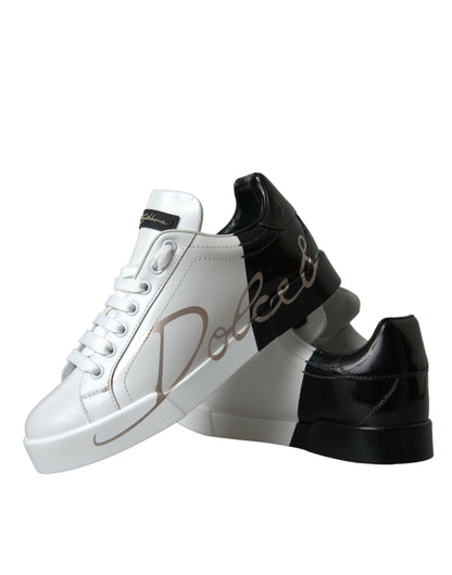 White Black Portofino Low Top Leather Sneakers Shoes