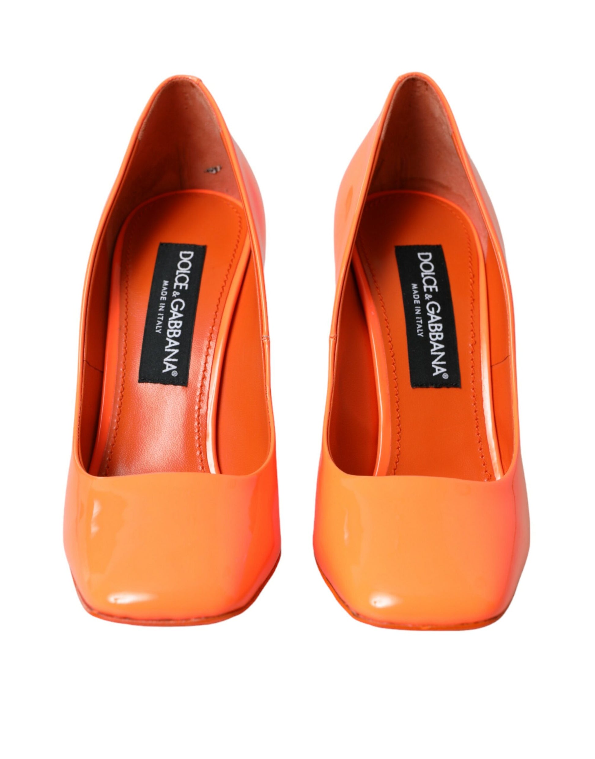 Orange Patent Leather Logo Heels Pumps Shoes