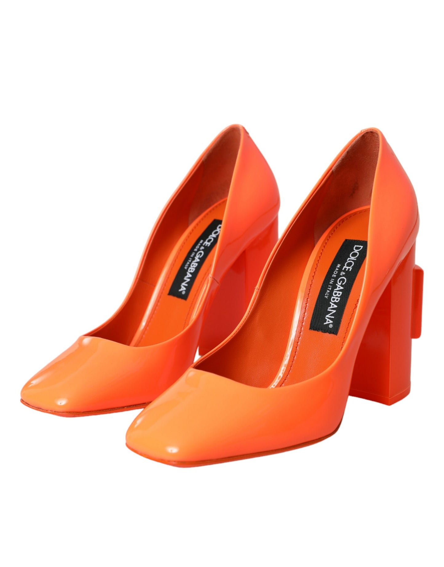 Orange Patent Leather Logo Heels Pumps Shoes