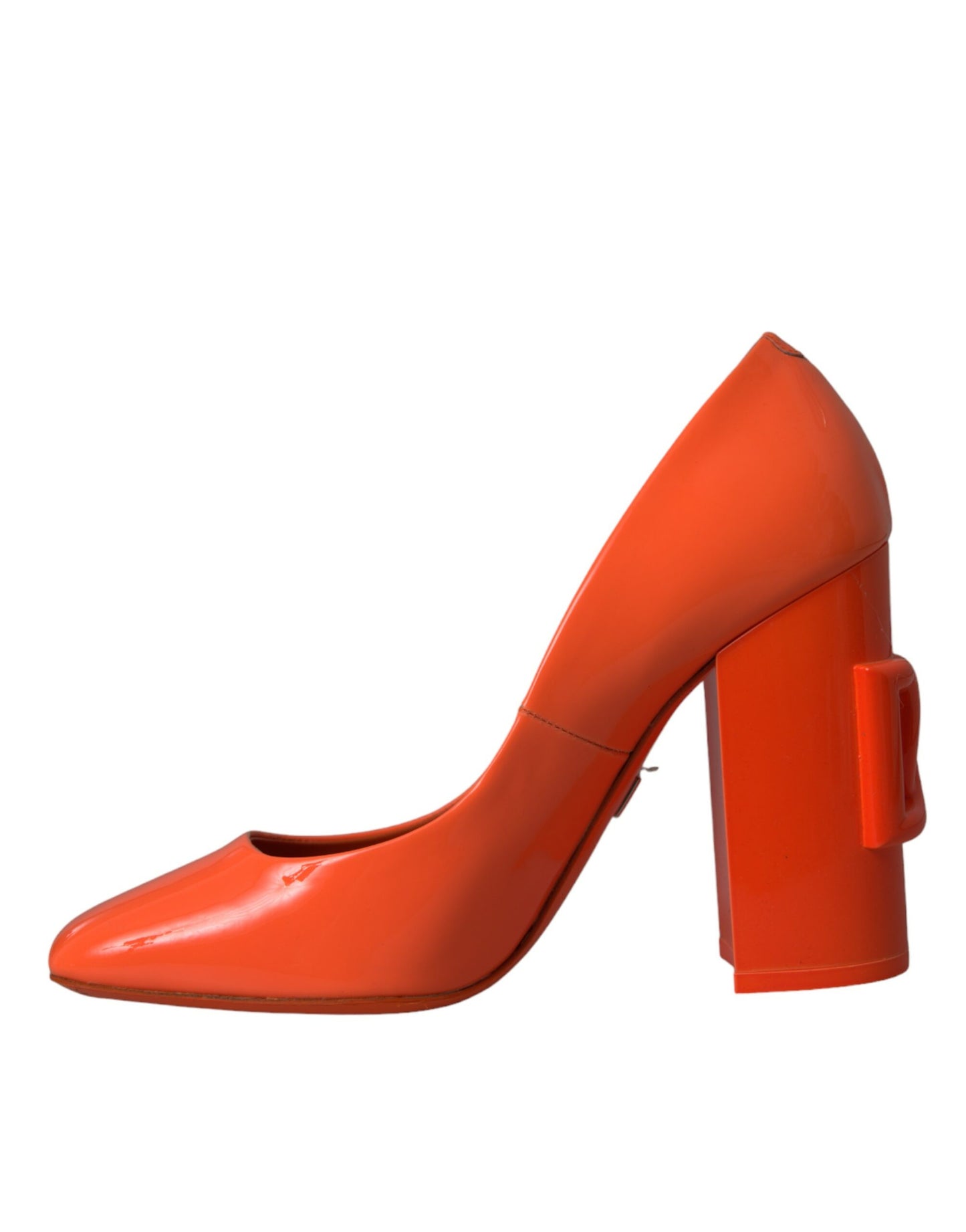 Orange Patent Leather Logo Heels Pumps Shoes