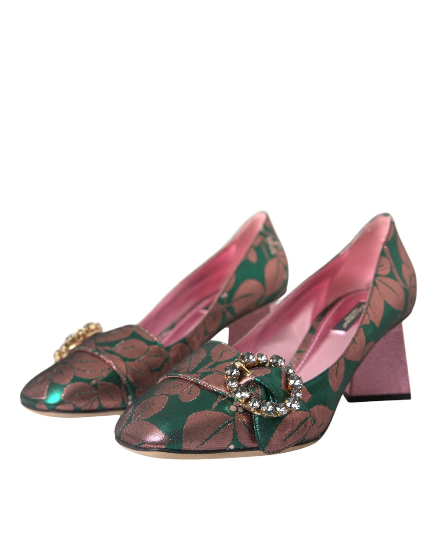 Multicolor Floral Jacquard Crystal Heels Pumps Shoes