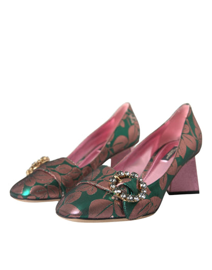 Multicolor Floral Jacquard Crystal Heels Pumps Shoes