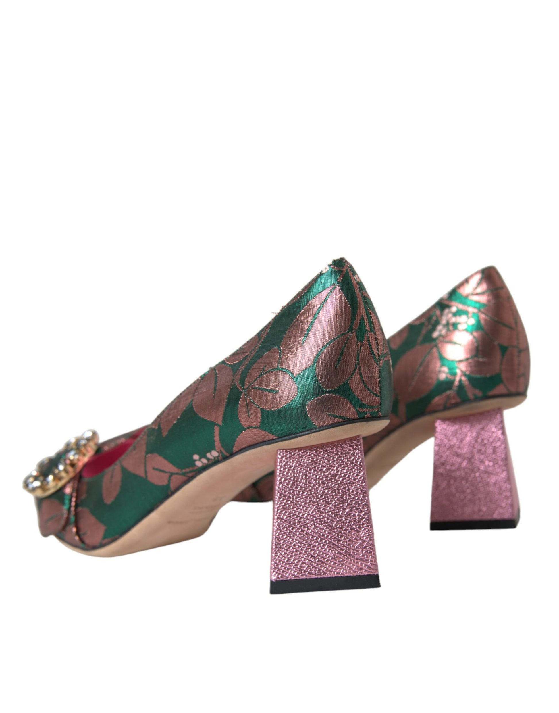 Multicolor Floral Jacquard Crystal Heels Pumps Shoes