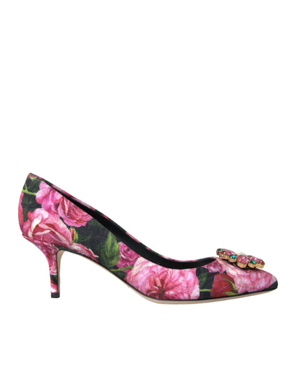 Multicolor Floral Brocade Crystal Heels Pumps Shoes