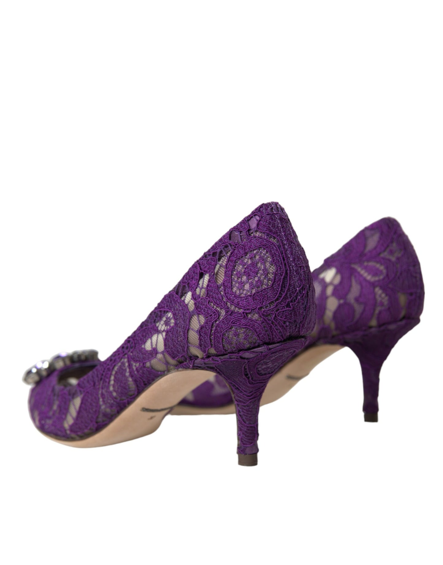 Purple Taormina Lace Crystal Heel Pumps Shoes