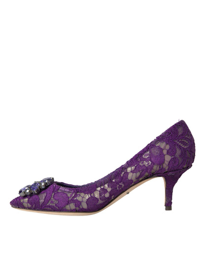 Purple Taormina Lace Crystal Heel Pumps Shoes