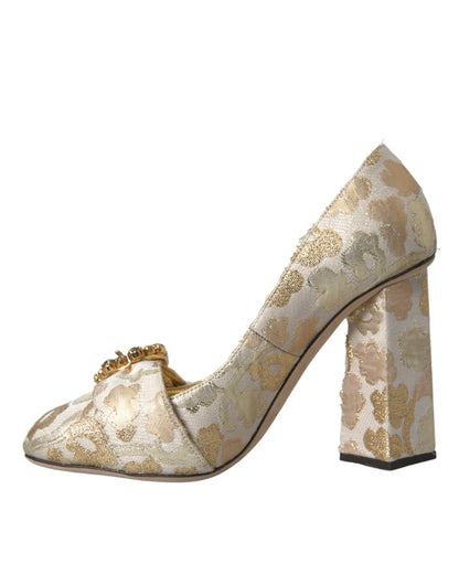 Gold Jacquard Crystals Heels Pumps Shoes