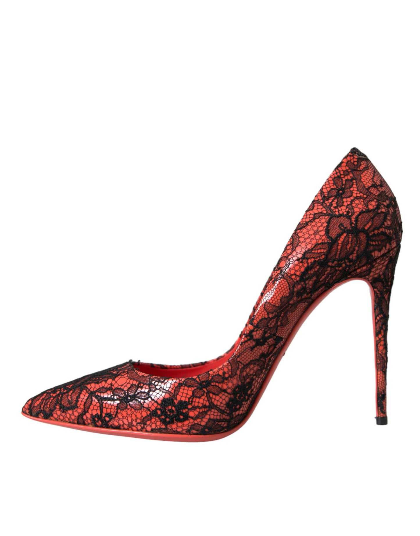 Orange Black Lace Leather Heels Pumps Shoes