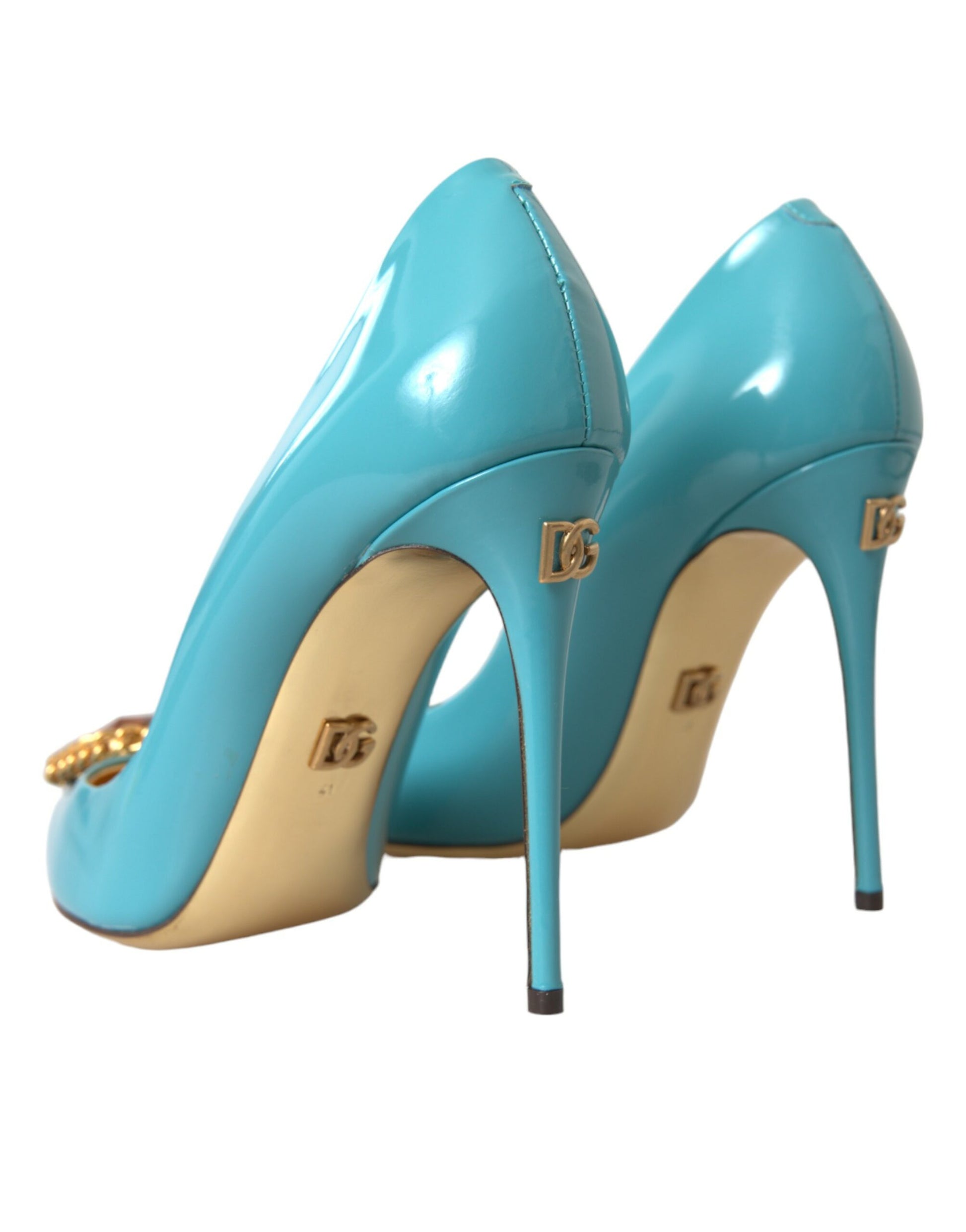 Blue Gold Leather Crystals Heels Pumps Shoes