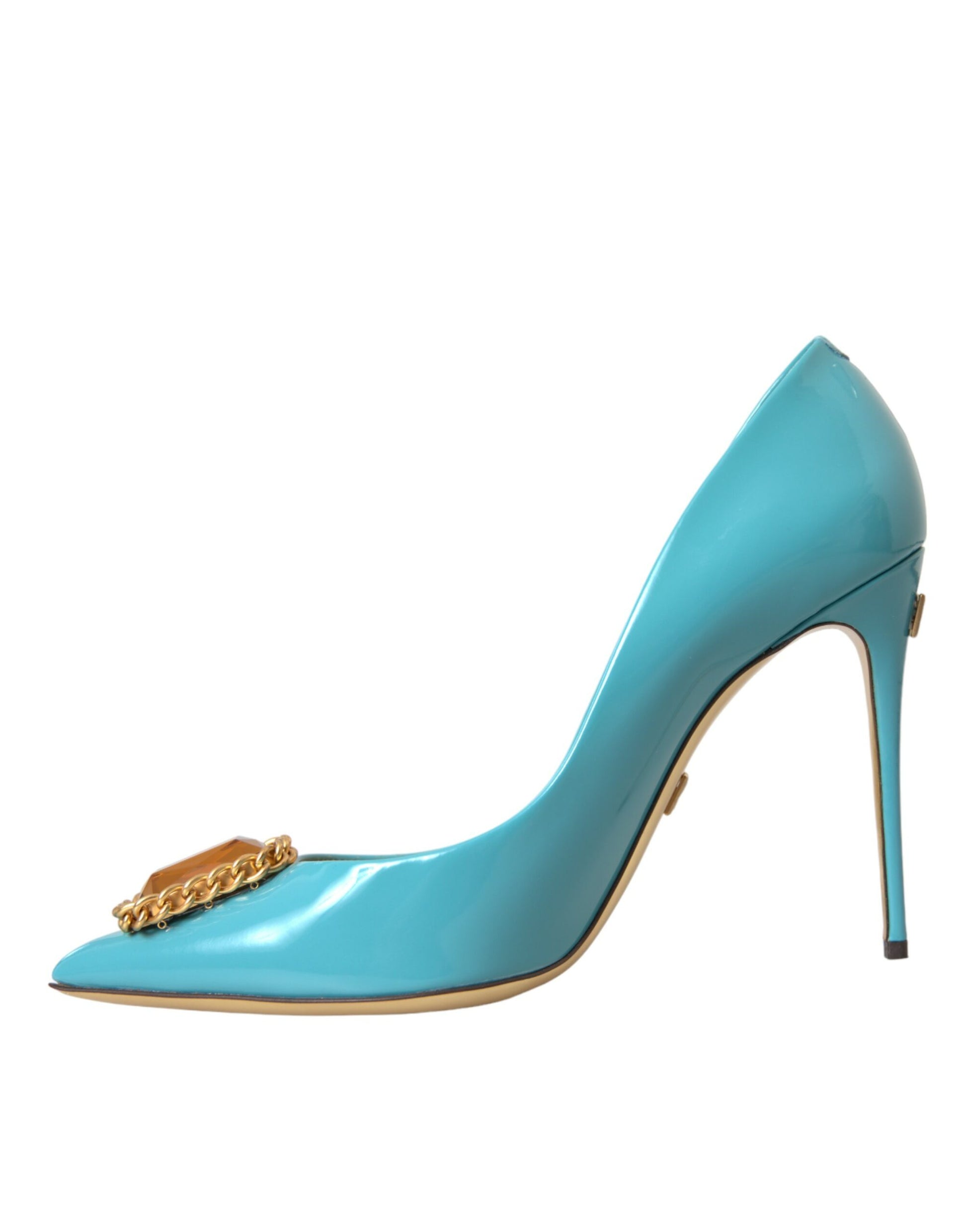 Blue Gold Leather Crystals Heels Pumps Shoes