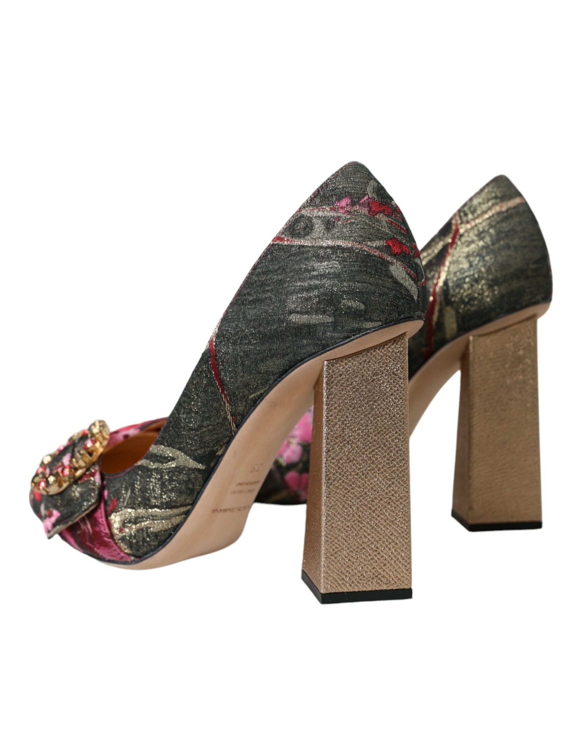 Multicolor Floral Jacquard Crystal Heels Pumps Shoes