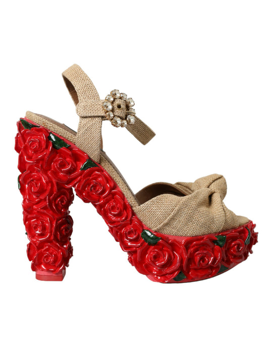 Red Roses Crystal Platform Sandals Shoes