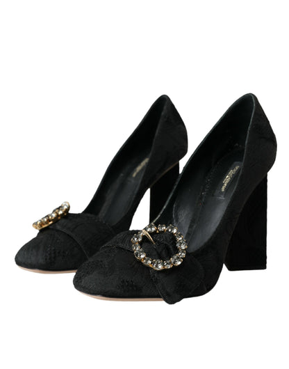 Black Brocade Crystals Heels Pumps Shoes