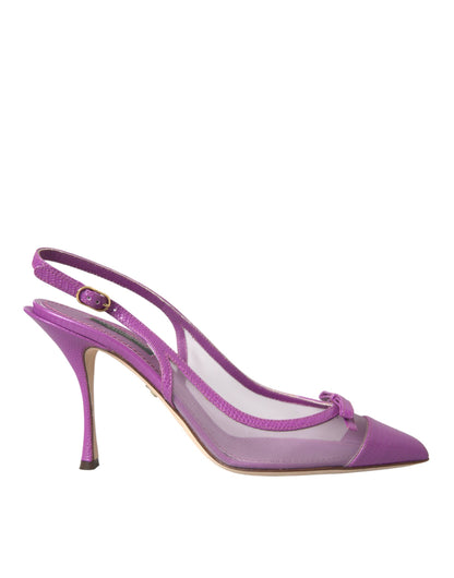 Purple Leather Mesh High Heels Slingback Shoes