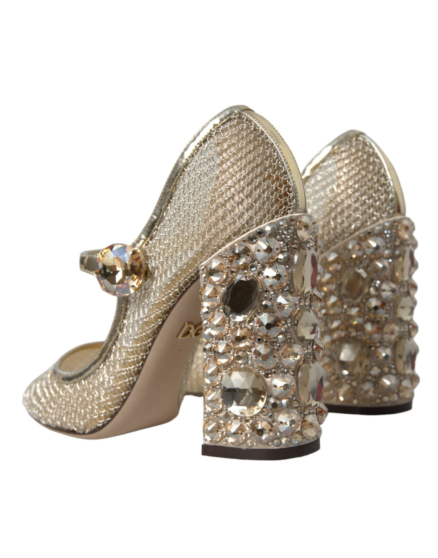 Gold Mesh Crystal Mary Jane Pumps Heels Shoes