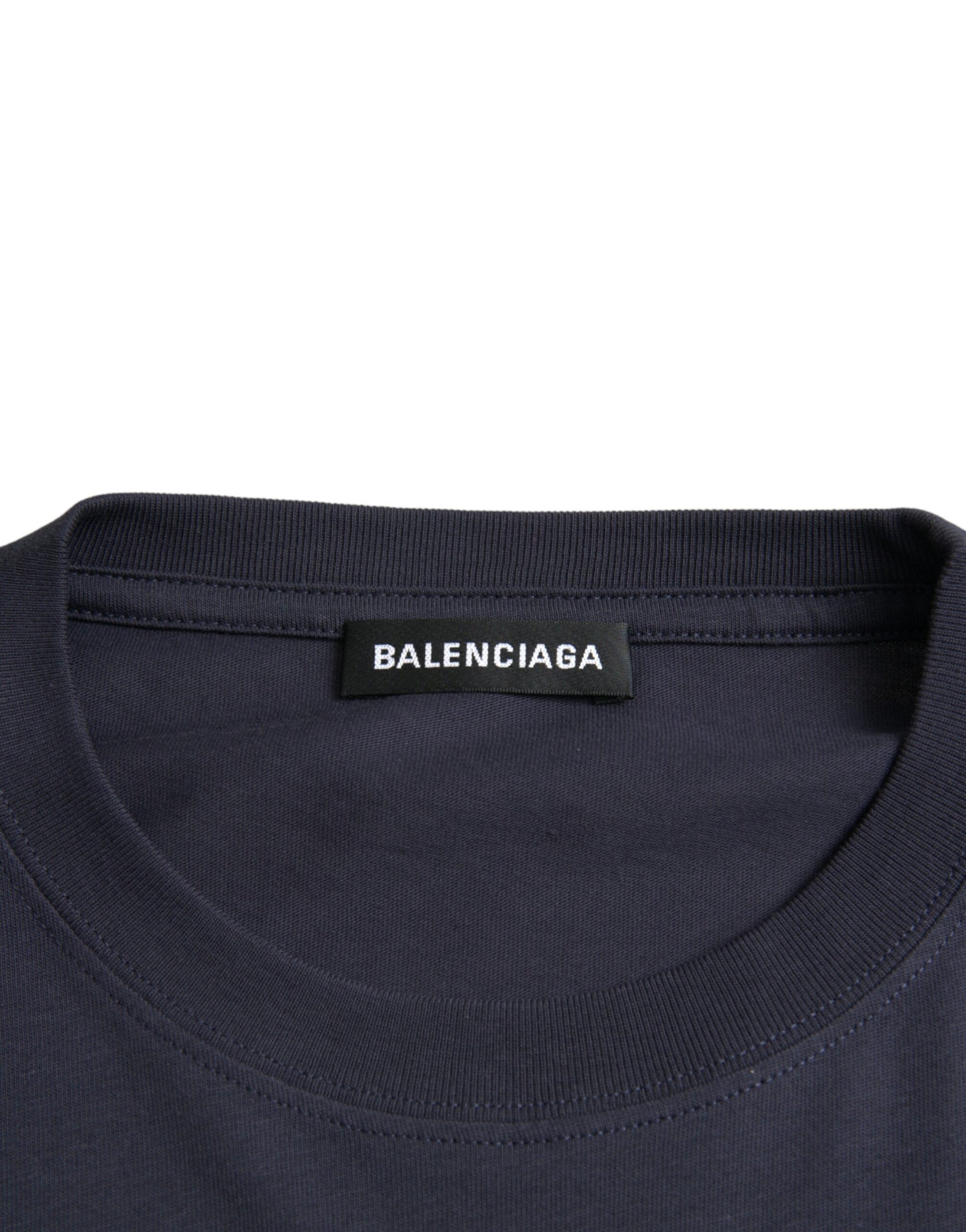 Dark Blue Cotton Logo Crew Neck Short Sleeves T-shirt