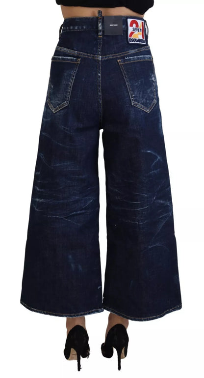 Blue Cotton High Waist Wide Leg Denim Jinny Jeans