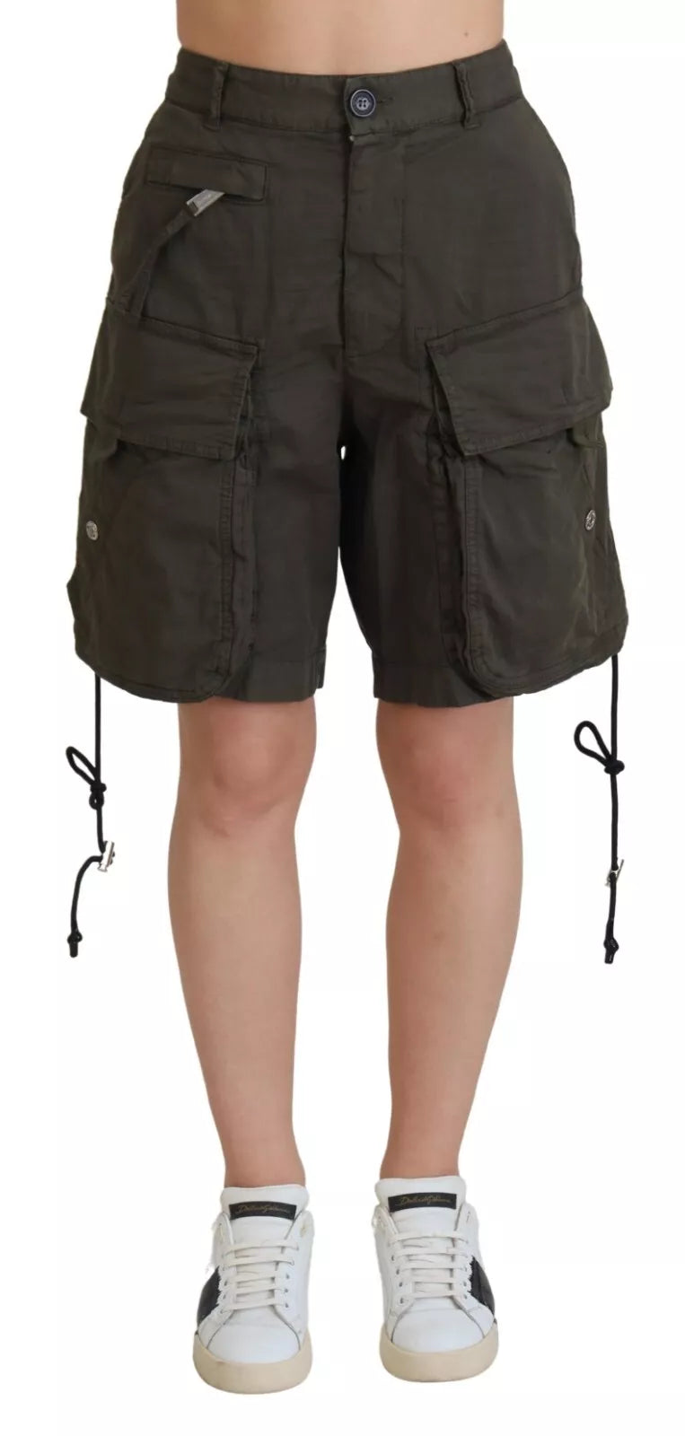 Green High Waist Cargo Bermuda Women Shorts