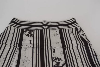 Gray Black Stripes Mid Waist A-line Mini Skirt