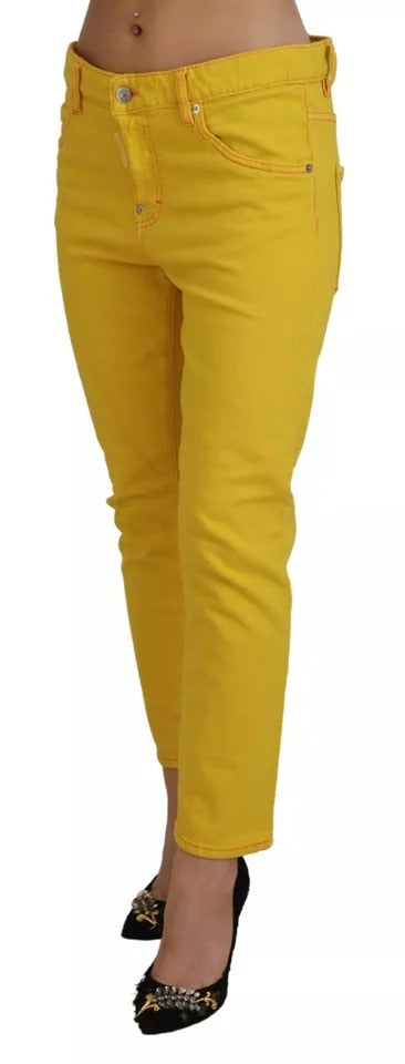 Yellow Cotton Low Waist Crop Denim Cool Girl Jeans