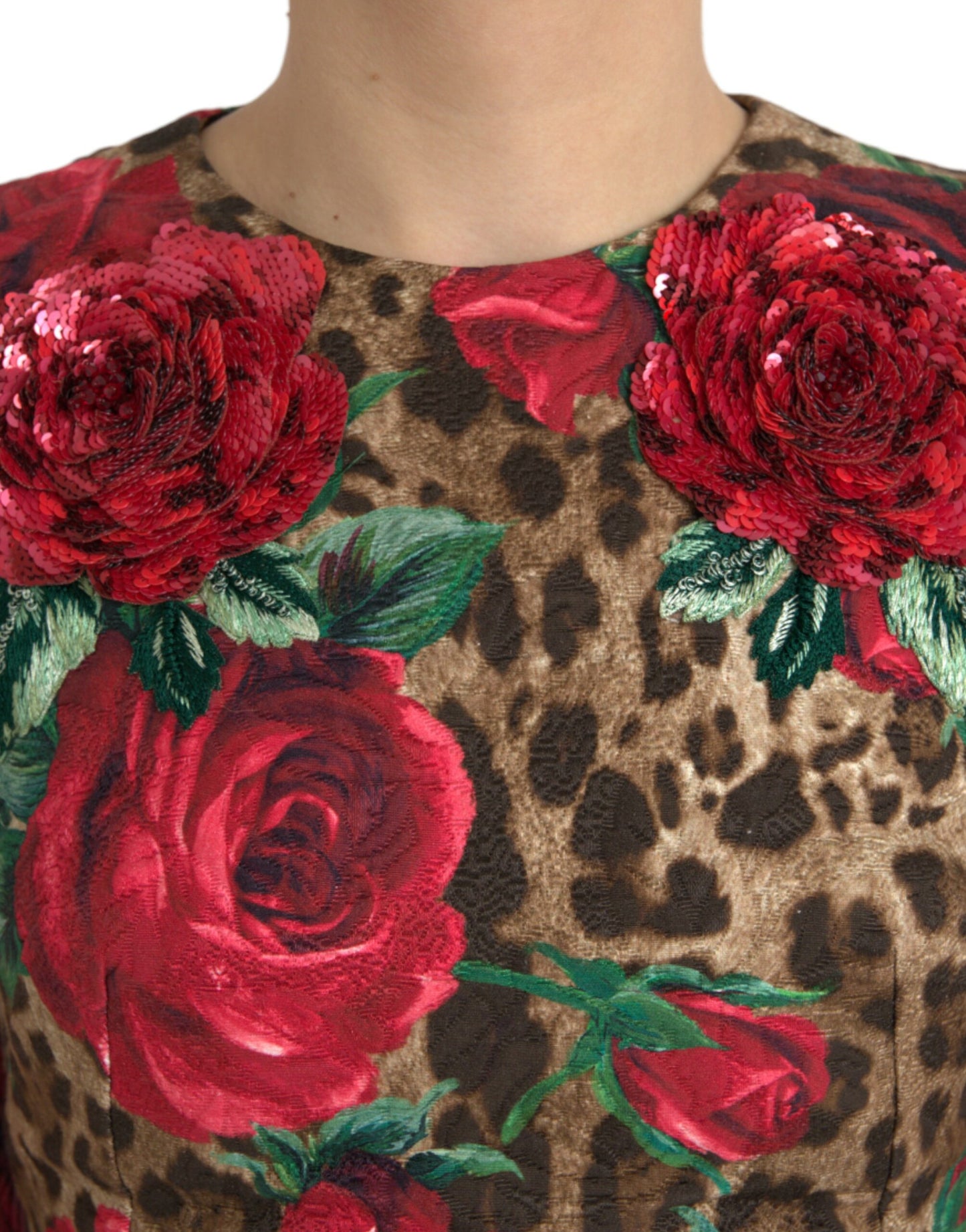 Brown Leopard Red Roses Cotton A-line Dress