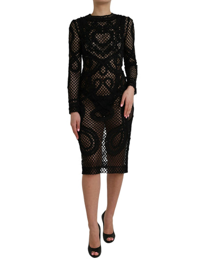 Black Sheer Long Sleeves Sheath Midi Dress