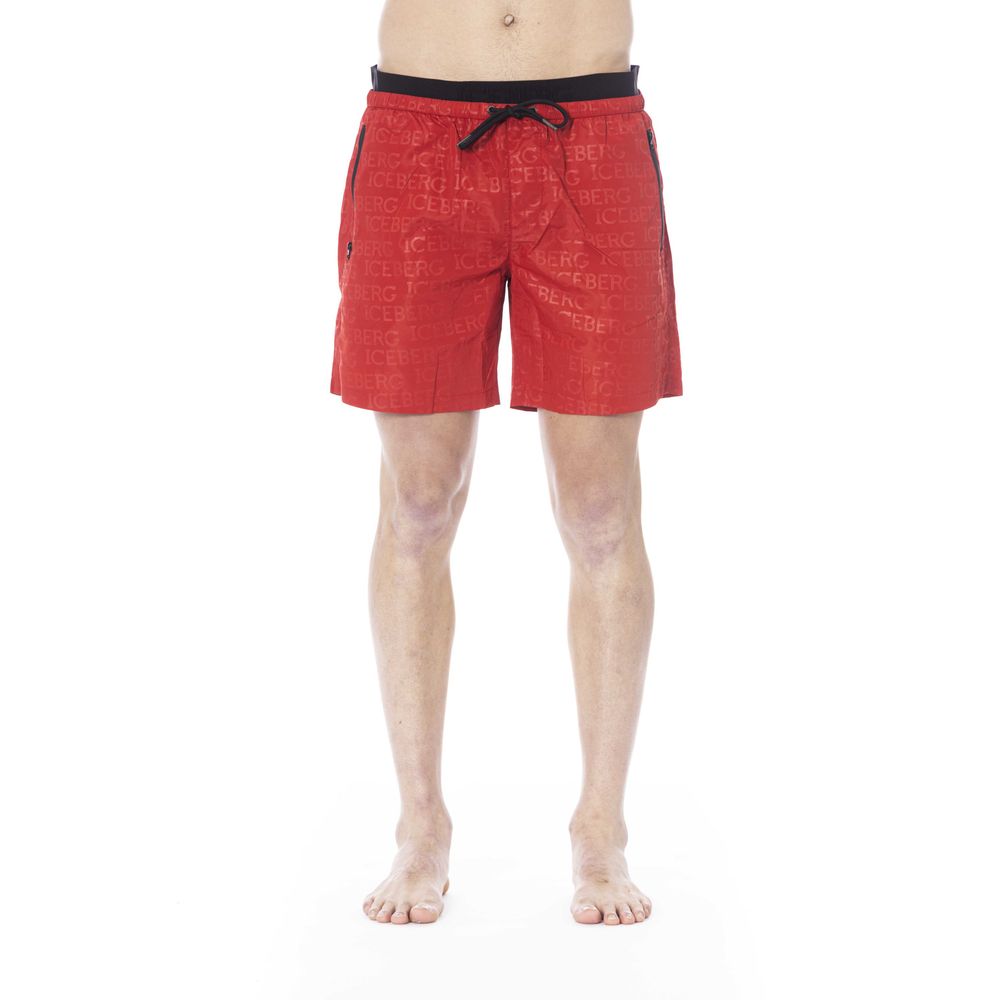 Red Polyester Men Swim Trunk