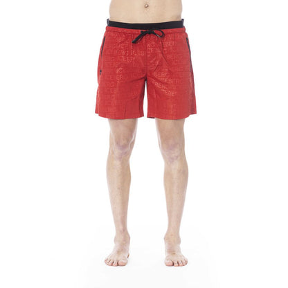 Red Polyester Men Swim Trunk