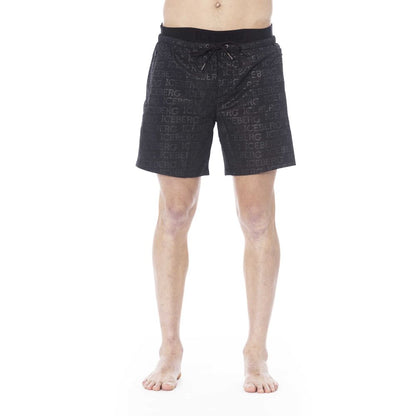 Black Polyester Men Swim Trunk