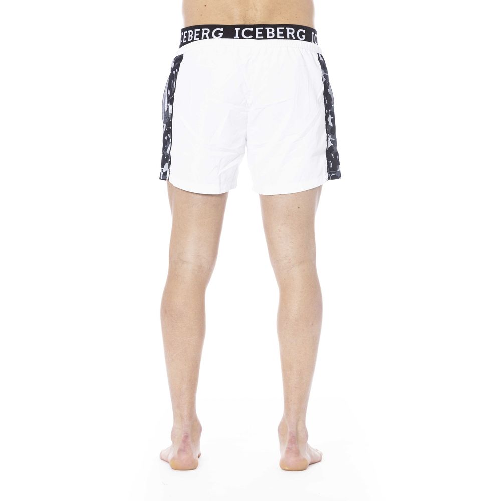 White Polyester Men Swim Trunk