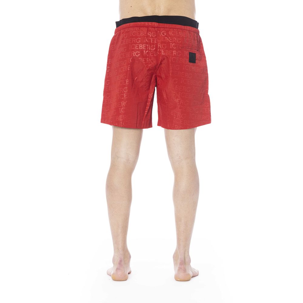 Red Polyester Men Swim Trunk