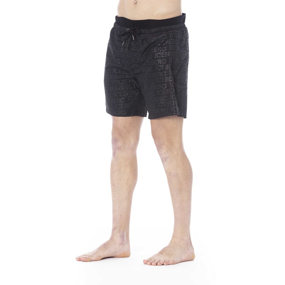 Black Polyester Men Swim Trunk