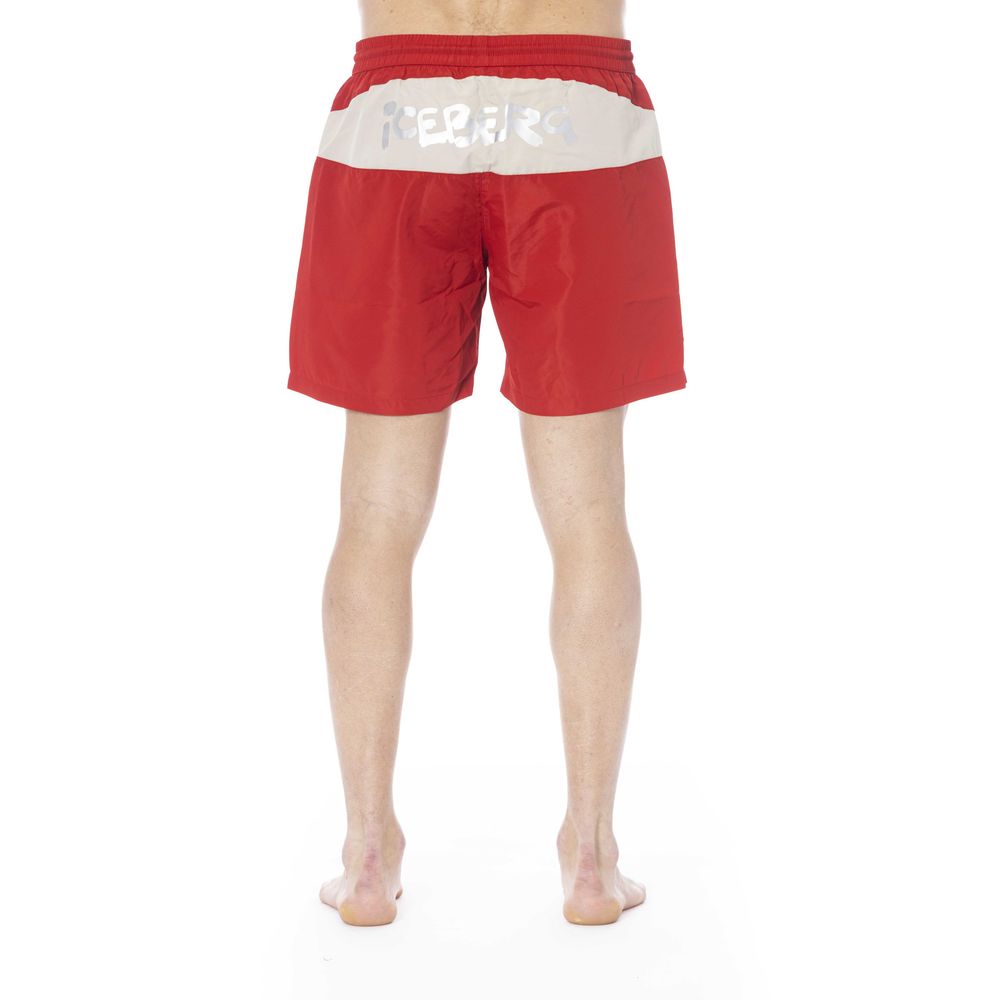 Red Polyester Men Swim Trunk