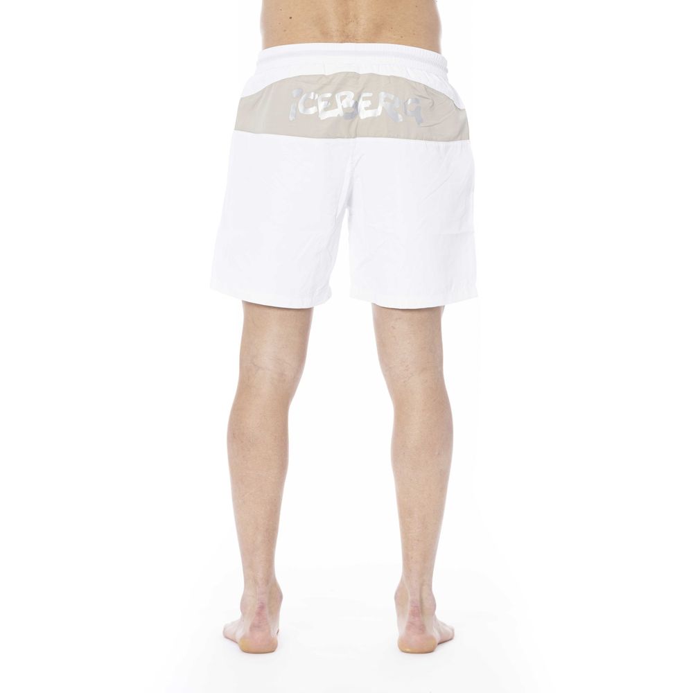 White Polyester Men Swim Trunk