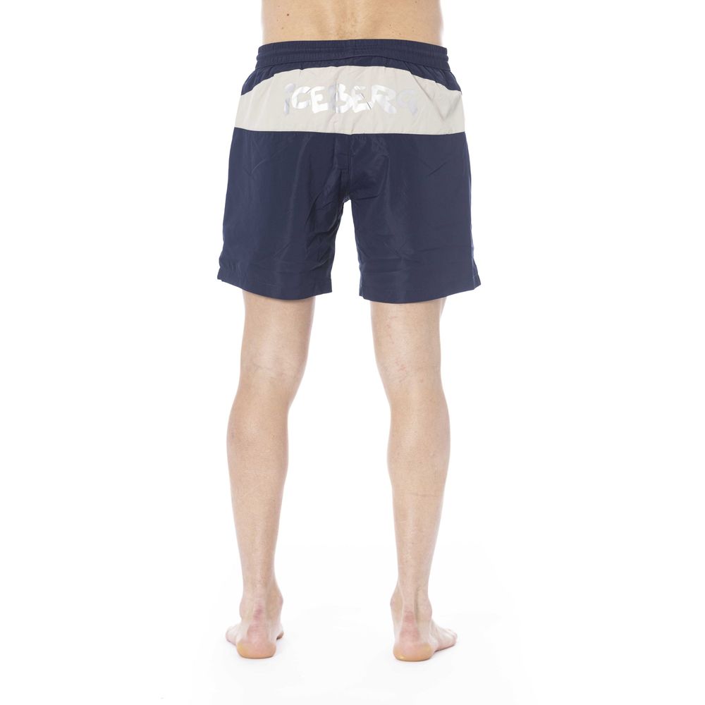 Blue Polyester Men Swim Trunk