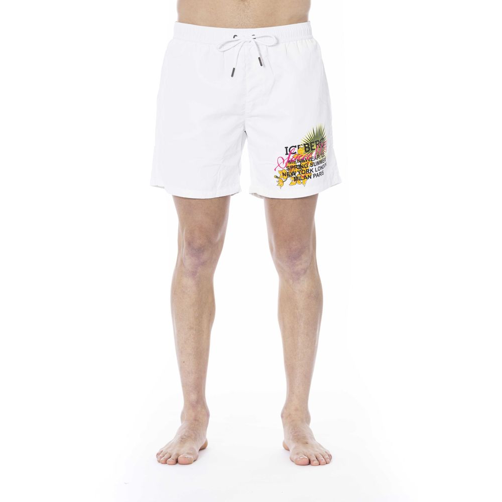 White Polyester Men Swim Trunk