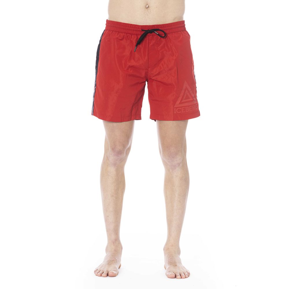 Red Polyester Men Swimwear