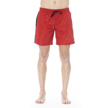 Red Polyester Men Swimwear