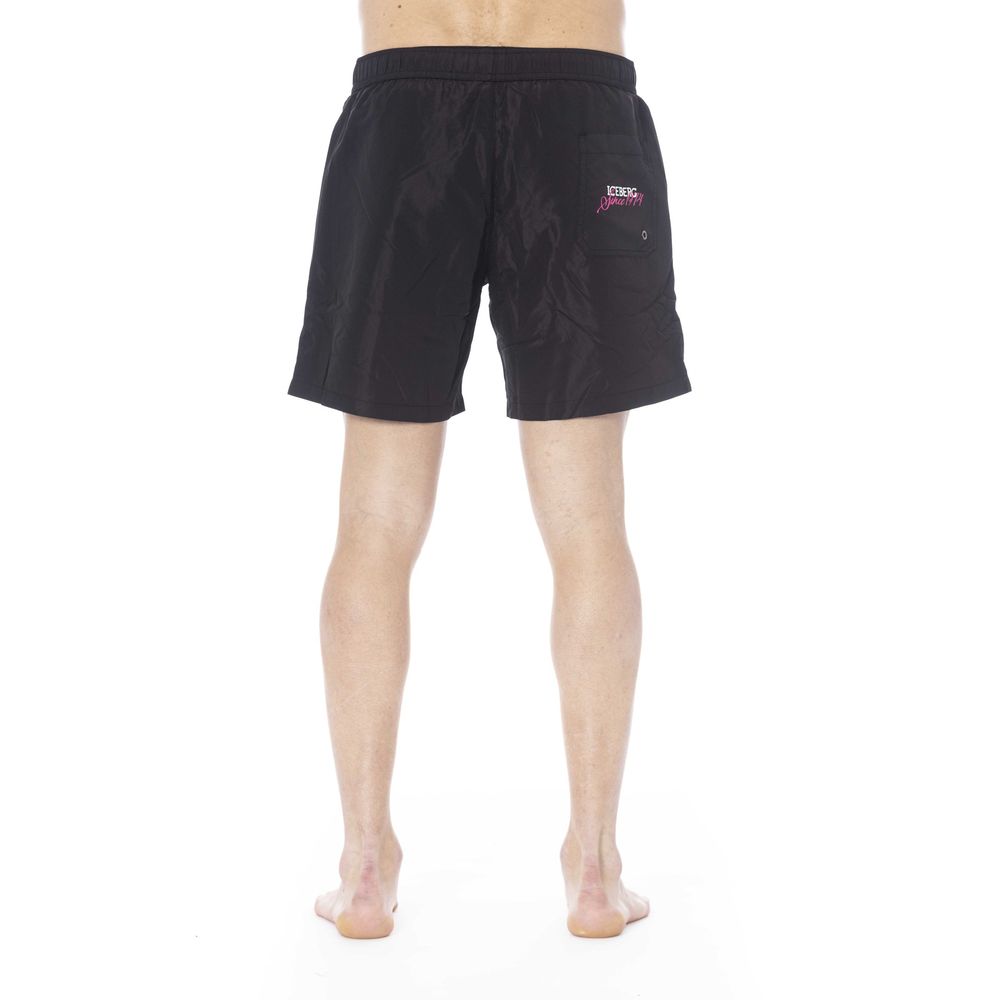 Black Polyester Men Swim Trunk