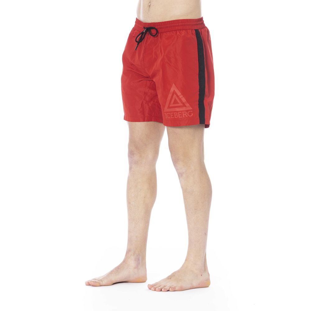 Red Polyester Men Swimwear