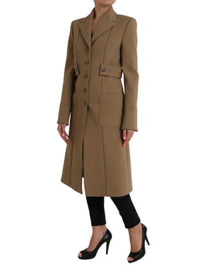 Brown Button Down Long Trench Coat Jacket