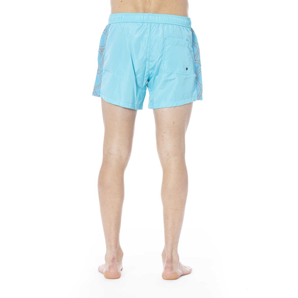 Light Blue Polyester Men Swim Trunk