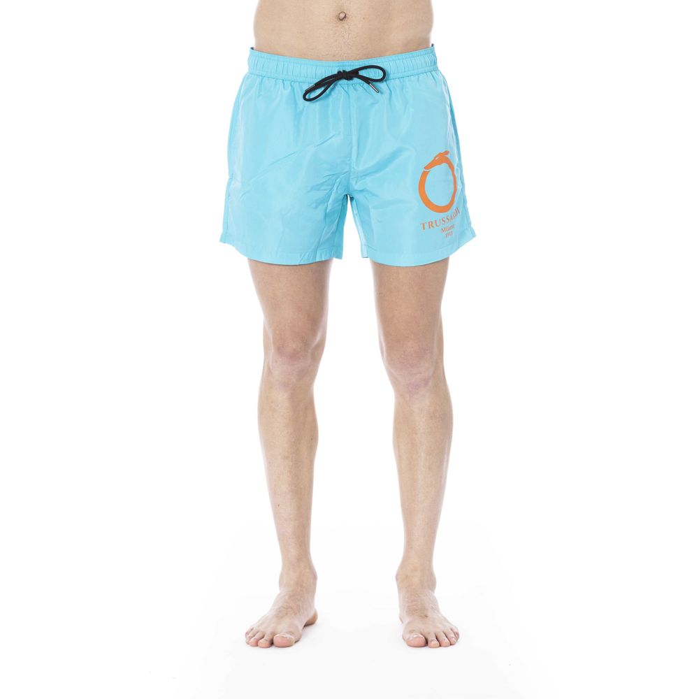 Light Blue Polyester Men Swim Trunk